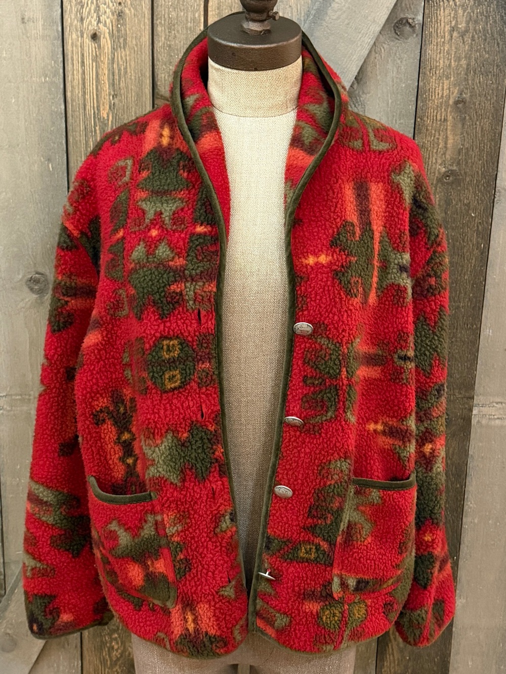Vintage 90s Talbots Red Southwestern Western Fleece button Jacket Geometric Boho
